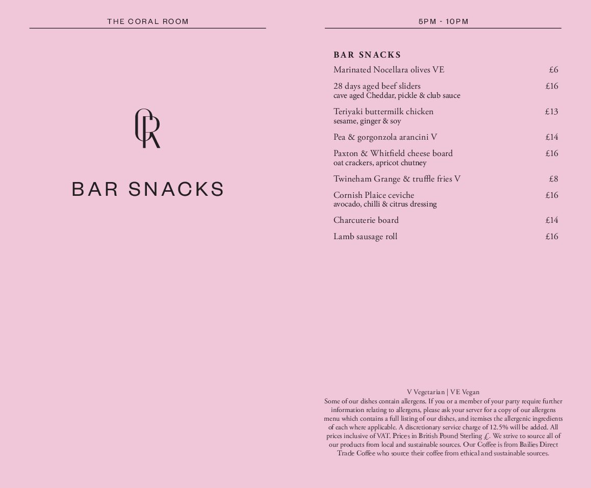 Coral Room BarSnacks June 2024