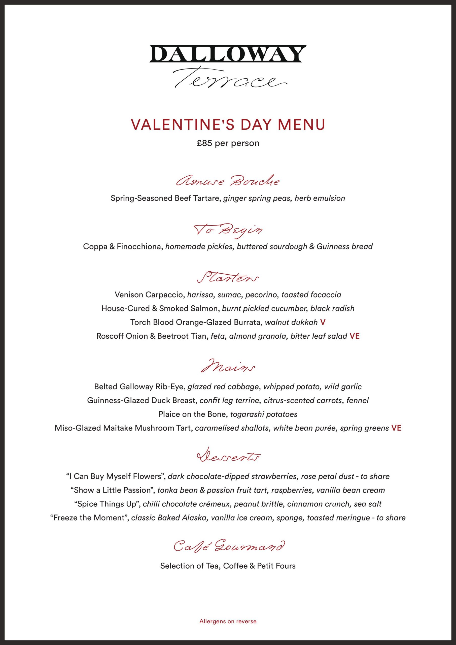 Dalloway Terrace Valentine's Day Menu 2026